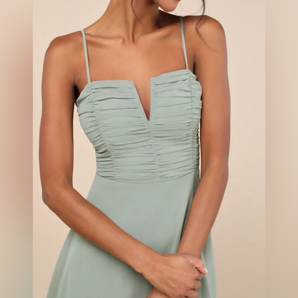 Lulus NWT “Sweeney” Sleeveless Spaghetti Strap Maxi Dress In Sage Brush Sz Small - Picture 14 of 16